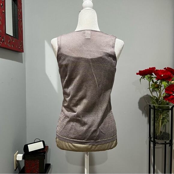 NEW Max Studio Rayon Two Tone Contrast Striped Semi Sheer Knit Sleeveless Top M - Picture 3 of 16